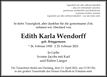 Traueranzeige von Edith Karla Wendorff von Märkische Oderzeitung