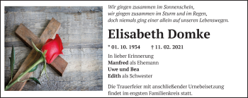 Traueranzeige von Elisabeth Domke von Märkische Oderzeitung