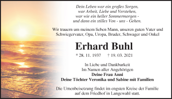 Traueranzeige von Erhard Buhl von Märkische Oderzeitung