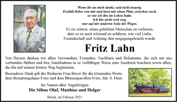 Traueranzeige von Fritz Lahn von Märkische Oderzeitung