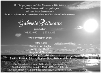 Traueranzeige von Gabriele Bollmann von Märkische Oderzeitung
