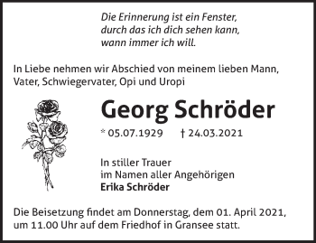 Traueranzeige von Georg Schröder von Märkische Oderzeitung