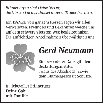 Traueranzeige von Gerd Neumann von Märkische Oderzeitung