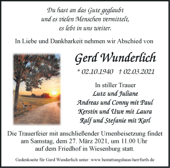 Traueranzeige von Gerd Wundedich von Märkische Oderzeitung