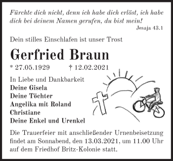 Traueranzeige von Gerfried Braun von Märkische Oderzeitung