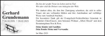 Traueranzeige von Gerhard Grundemann von Märkische Oderzeitung