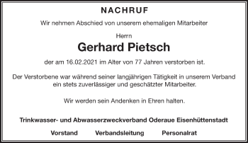 Traueranzeige von Gerhard Pietsch von Märkische Oderzeitung