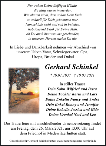 Traueranzeige von Gerhard Schinkel von Märkische Oderzeitung