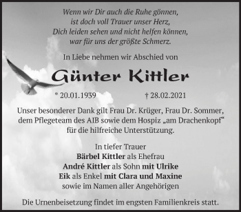 Traueranzeige von Günter Kittler von Märkische Oderzeitung