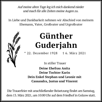 Traueranzeige von Günther Guderjahn von Märkische Oderzeitung