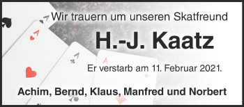 Traueranzeige von H.-J. Kaatz von Märkische Oderzeitung