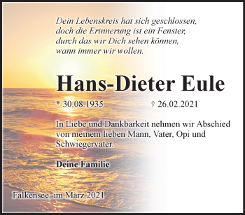 Traueranzeige von Hans-Dieter Eule von Märkische Oderzeitung