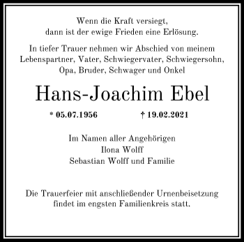 Traueranzeige von Hans-Joachim Ebel von Märkische Oderzeitung
