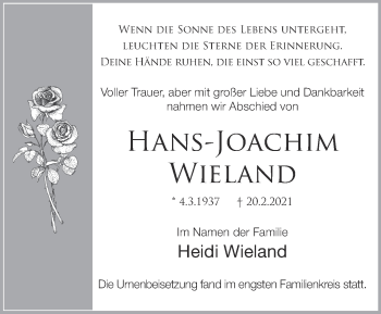 Traueranzeige von Hans-Joachim Wieland von Märkische Oderzeitung
