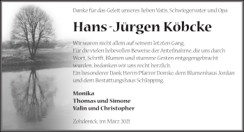 Traueranzeige von Hans-Jürgen Köbcke von Märkische Oderzeitung