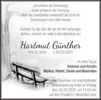 Traueranzeige von Hartmut Günther von Märkische Oderzeitung