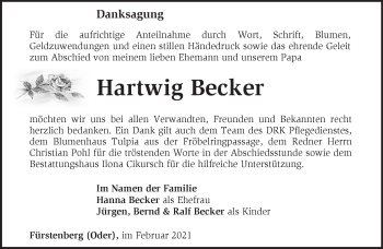 Traueranzeige von Hartwig Becker von Märkische Oderzeitung