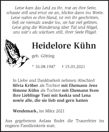 Traueranzeige von Heidelore Kühn von Märkische Oderzeitung