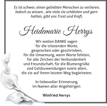 Traueranzeige von Heidemarie Herrys von Märkische Oderzeitung