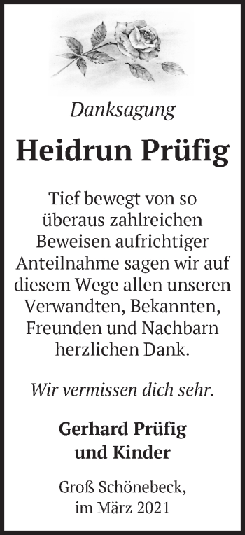 Traueranzeige von Heidrun Prüfig von Märkische Oderzeitung