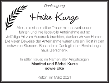 Traueranzeige von Heike Kurze von Märkische Oderzeitung