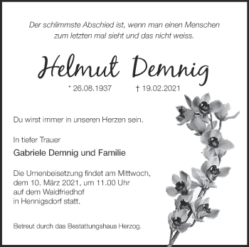 Traueranzeige von Helmut Demnig von Märkische Oderzeitung