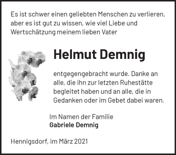 Traueranzeige von Helmut Demnig von Märkische Oderzeitung