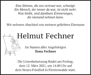 Traueranzeige von Helmut Fechner von Märkische Oderzeitung