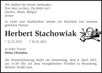 Traueranzeige von Herbert Stachowiak von Märkische Oderzeitung