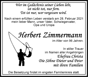 Traueranzeige von Herbert Zimmermann von Märkische Oderzeitung