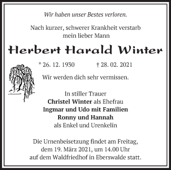 Traueranzeige von Herbert Harald Winter von Märkische Oderzeitung