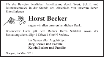 Traueranzeige von Horst Becker von Märkische Oderzeitung