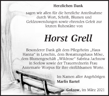 Traueranzeige von Horst Grell von Märkische Oderzeitung