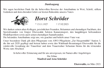 Traueranzeige von Horst Schröder von Märkische Oderzeitung