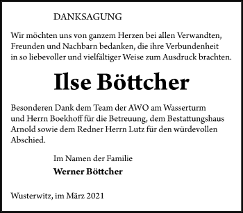 Traueranzeige von Ilse Böttcher von Märkische Oderzeitung