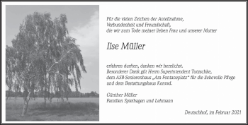 Traueranzeige von Ilse Müller von Märkische Oderzeitung