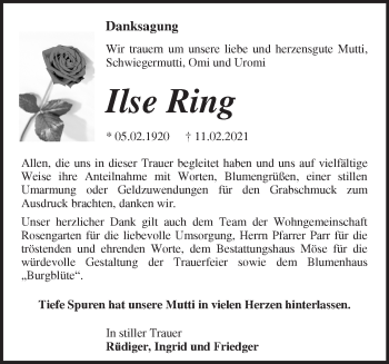 Traueranzeige von Ilse Ring von Märkische Oderzeitung