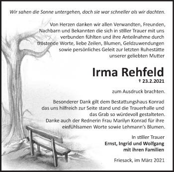 Traueranzeige von Irma Rehfeld von Märkische Oderzeitung