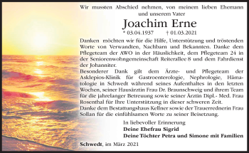 Traueranzeige von Joachim Erne von Märkische Oderzeitung