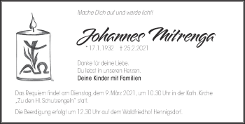 Traueranzeige von Johannes Mitrenga von Märkische Oderzeitung