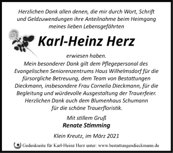 Traueranzeige von Karl-Heinz Herz von Märkische Oderzeitung