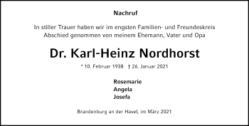 Traueranzeige von Karl-Heinz Nordhorst von Märkische Oderzeitung