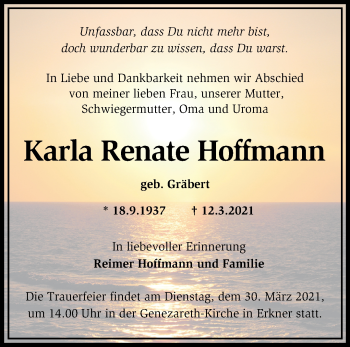 Traueranzeige von Karla Renate Hoffmann von Märkische Oderzeitung