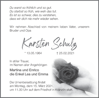 Traueranzeige von Karsten Schulz von Märkische Oderzeitung