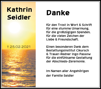 Traueranzeige von Kathrin Seidler von Märkische Oderzeitung