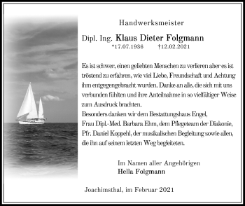 Traueranzeige von Klaus Dieter Folgmann von Märkische Oderzeitung