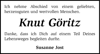 Traueranzeige von Knut Göritz von Märkische Oderzeitung