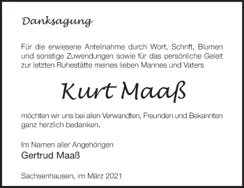 Traueranzeige von Kurt Maaß von Märkische Oderzeitung