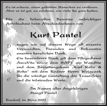 Traueranzeige von Kurt Pantel von Märkische Oderzeitung