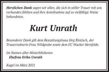 Traueranzeige von Kurt Unrath von Märkische Oderzeitung